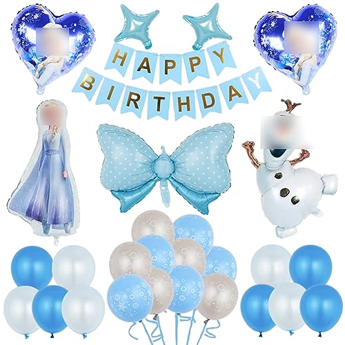 LGQHCE 34 PCS Frozen Party Supplies, Geburtstag Dekorationen Happy Birthday Banner Latex Frozen Ballons Cake Topper für Deko Geburtstag Party Kindergeburtstage, Mottopartys von LGQHCE