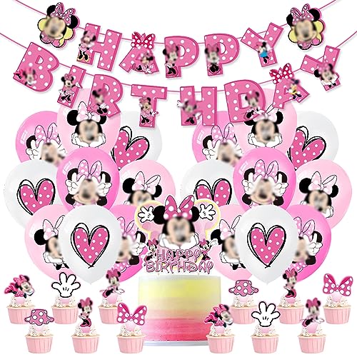 LGQHCE 44 PCS Minnie Party Supplies, Geburtstag Dekorationen Latex Minnie Ballons Cake Topper Happy Birthday Banner für Deko Geburtstag Party Kindergeburtstage, Mottopartys von LGQHCE
