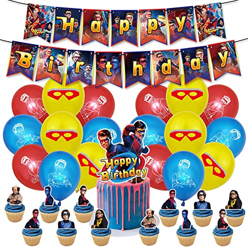 LGQHCE Henry Danger Geburtstag Party Ballons, 32PCS Kinder Geburtstags Dekoration Set Partyzubehör Set Party Supplies Cake Toppers Latex Luftballons Birthday Banner Deko Torte für Jungen und Mädchen von LGQHCE