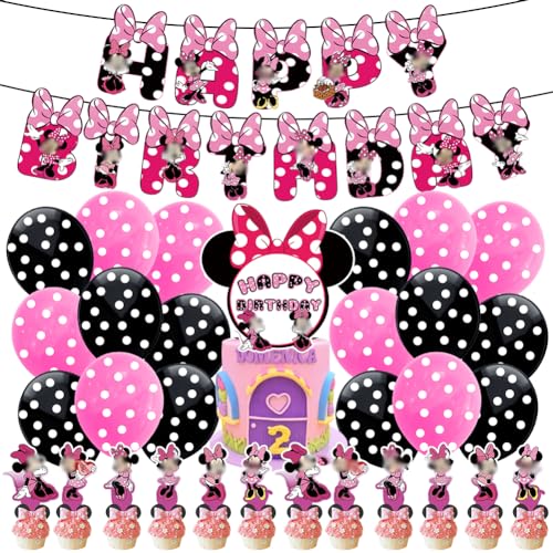 Minnie Balloons, 32 Pieces Minnie Geburtstags Luftballons Kinder Cartoon Thema Party Supplies Cake Topper Latex Luftballon Happy Birthday Banner für Kinder Geburtstag Party von LGQHCE