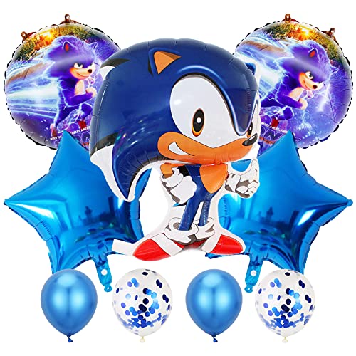 So-nic Geburtstagsfeier 9pcs So-nic Party Folien Luftballons, Latex Luftballons, So-nic Thema Party Supplies, Geburtstagsfeier Dekoration Hedgehog Happy Birthday Decoration Accessories von LGQHCE