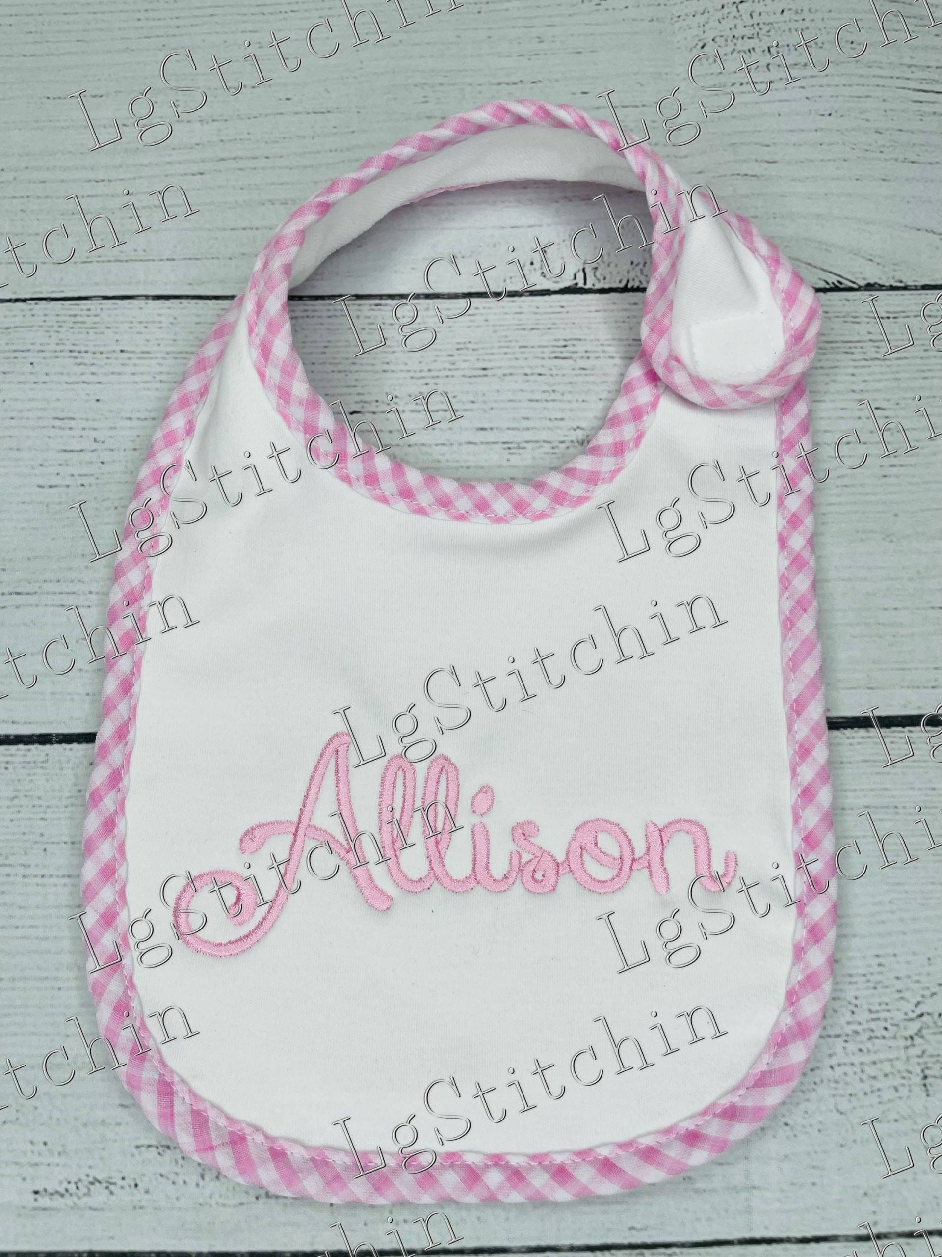 Rosa Leinen Zierbib Mitschnitt Monogramm Babylätzchen Baumwolle Geschenk Babyparty Personalisiert Bestickt von LGStitchin