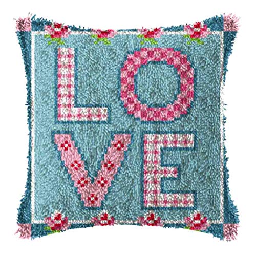 LGWG DIY Handarbeit Selbst Knüpfkissen Geknüpft Knüpfen Kissenbezug Stickerei Set (Tier Motiv) Erwachsene Oder Anfänger, Home Dekor/Geschenk,Love,16.5 * 16.5in von LGWG