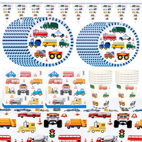 LGWJHCY Baustelle Geburtstag Partygeschirr, Baufahrzeug Party Geschirr Set, Autos Fahrzeuge Partygeschirr, Wiederverwendbar Partygeschirr, für Kindergeburtstag Geburtstagsparty. von LGWJHCY
