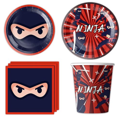 LGWJHCY Ninja Papierbesteck Set, Geburtstag Party Dekoration Geschirr Set, 50pcs Ninja Party Supplies Einschließlich Pappteller, Becher, Servietten, für Geburtstagsdekorationen (10 Gäste) von LGWJHCY