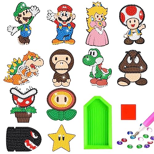 Diamond Painting Kinder, 12 Stück DIY Diamant Aufkleber Kit, Cartoon Diamantmalerei für Kinder, DIY Diamant Painting Kit für Kinder und Erwachsene Anfänger, Geburtstags Geschenk für Jungen Mädchen von LGZIN