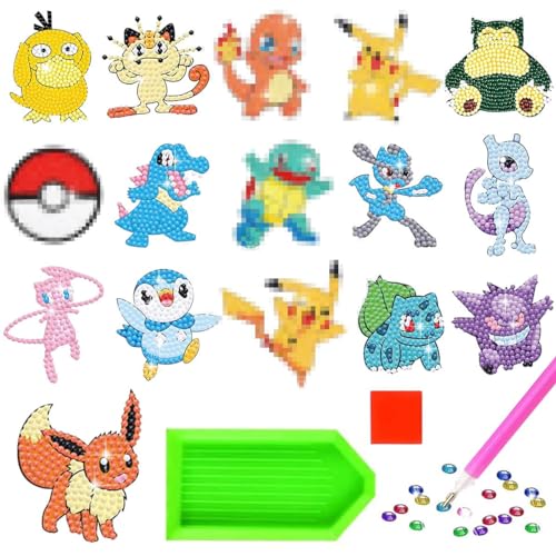 Diamond Painting Kinder, DIY Diamant Aufkleber Kit, 16 Stück Cartoon Diamantmalerei für Kinder, DIY Diamant Painting Kit für Kinder und Erwachsene Anfänger, Geburtstags Geschenk für Jungen Mädchen von LGZIN