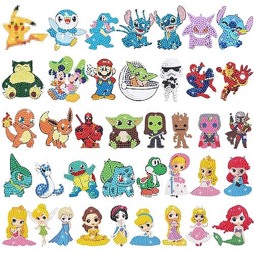 LGZIN Diamond Painting Kinder, 39 Stück 5D Diamond Painting Sticker Set, DIY Diamant Aufkleber Kit, Cartoon Diamantmalerei für Kinder und Erwachsene Anfänger, Geburtstags Geschenk für Jungen Mädchen von LGZIN