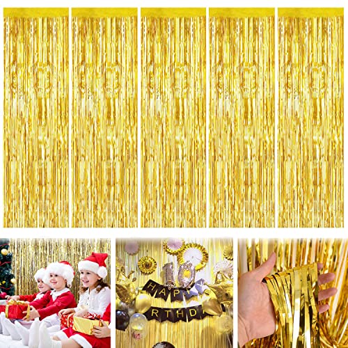 Lametta Vorhänge, 5 Stücke Party Glitzer Vorhang, Metallische Folie Fransen Vorhang, Folie Vorhang, Foil Fringe Curtains für Party Deko Geburtstagsdeko Hochzeit Festivals Bühnendekor von LGZIN