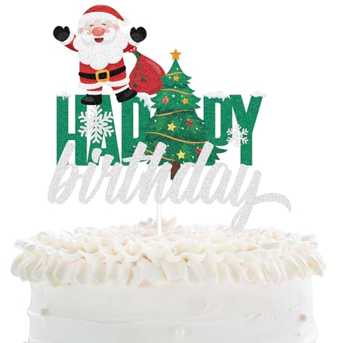 Frohe Weihnachten Happy Birthday Cake Topper - Winter Weihnachten Grün Glitzer Santa Cake Topper - Joyeux Noel 2024 Happy New Year - Weihnachtsferien Party Dekoration Frohe Weihnachten Happy Birthday Cake Topper - Winter Weihnachten Grün Glitzer Santa Cake Topper - Joyeux Noel 2024 Happy New Year - Weihnachtsferien Party Dekoration von LHCING