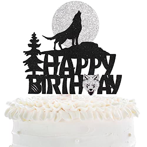Wolf Happy Birthday Cake Topper - Timberwolf Hule Geburtstag Glitzer Vollmond Kuchen Topper - Dschungel Wilde Tier Party Jungen Mädchen Geburtstag Party Kuchen Topper Dekoration Wolf Happy Birthday Cake Topper - Timberwolf Hule Geburtstag Glitzer Vollmond Kuchen Topper - Dschungel Wilde Tier Party Jungen Mädchen Geburtstag Party Kuchen Topper Dekoration von LHCING