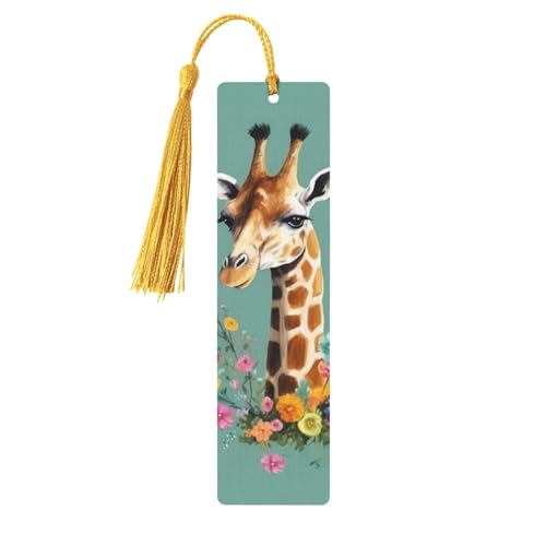 Lesezeichen Holz Lesezeichen mit Löchern und Quasten Holzanhänger Giraffe mit Blumen Holzhandwerk Lesezeichen Vintage Lesezeichen Ornamente Holz Lesezeichen für Frauen Männer Buchliebhaber Geschenke von LHCVSFGW
