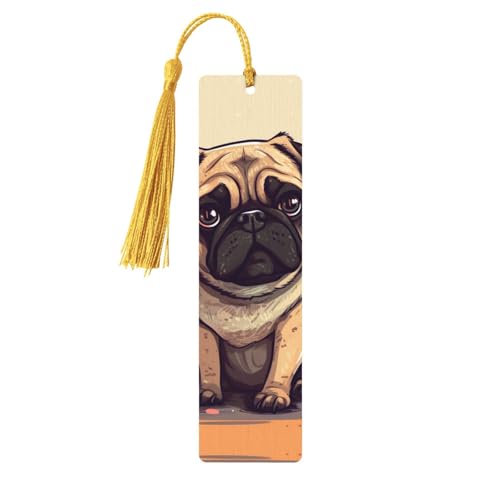 Lesezeichen aus Holz mit Löchern und Quasten, Holzanhänger, Mops, Cartoon, Holzhandwerk, Lesezeichen, Vintage-Lesezeichen, Ornamente, Holz-Lesezeichen für Damen, Herren, Buchliebhaber, Geschenke, Gold Lesezeichen aus Holz mit Löchern und Quasten, Holzanhänger, Mops, Cartoon, Holzhandwerk, Lesezeichen, Vintage-Lesezeichen, Ornamente, Holz-Lesezeichen für Damen, Herren, Buchliebhaber, Geschenke, Gold von LHCVSFGW