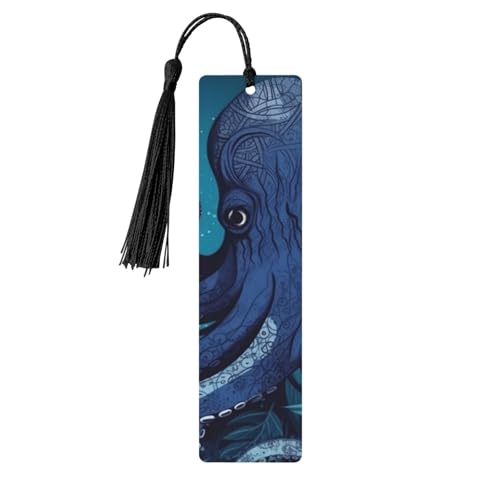 Lesezeichen aus Holz mit Löchern und Quasten, Holzanhänger, blaue Oktopus-Tentakel, Illustration, Holzhandwerk, Lesezeichen, Vintage-Lesezeichen, Ornamente, Holz-Lesezeichen für Damen, Herren Lesezeichen aus Holz mit Löchern und Quasten, Holzanhänger, blaue Oktopus-Tentakel, Illustration, Holzhandwerk, Lesezeichen, Vintage-Lesezeichen, Ornamente, Holz-Lesezeichen für Damen, Herren von LHCVSFGW