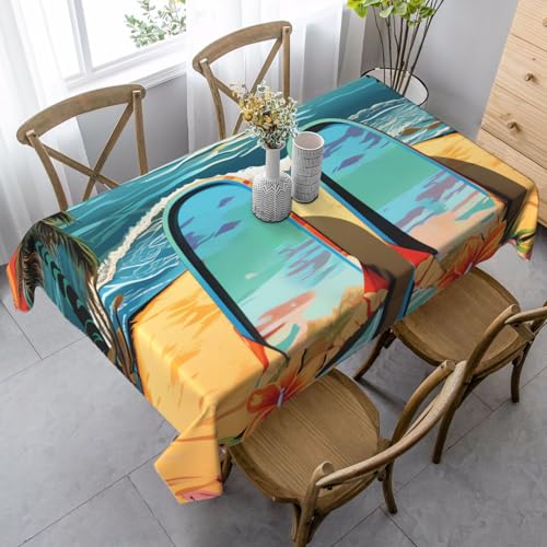 Flip-Flops und tropische Strand-Szenen-Tischdecken für rechteckige Tische, flecken- und knitterfrei, waschbar, moderne Küchentischdecke für Küche, Esszimmer, Picknick, Party, Dekoration, 140 x 90 cm Flip-Flops und tropische Strand-Szenen-Tischdecken für rechteckige Tische, flecken- und knitterfrei, waschbar, moderne Küchentischdecke für Küche, Esszimmer, Picknick, Party, Dekoration, 140 x 90 cm von LHDGBNV