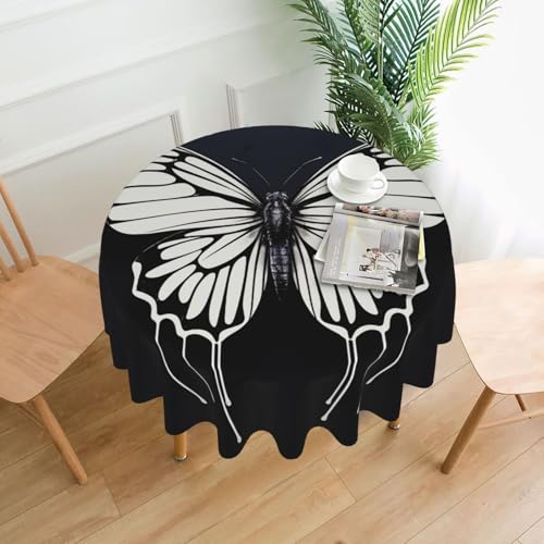 LHDGBNV A Schwarze und weiße Schmetterling-Tischdecken, 152,4 cm, wasserdicht, flecken- und knitterfrei, runde Tischdecke, Bauernhaus-Tischdecke für Picknick, Party, Esszimmer, Zuhause, Innen- und von LHDGBNV