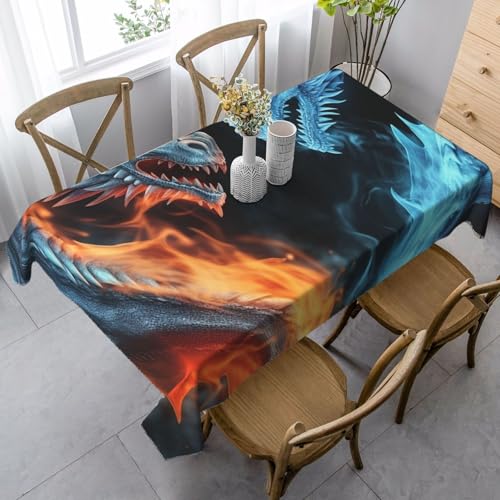 LHDGBNV Eis- und Feuerdrachen-Tischdecken für rechteckige Tische, flecken- und knitterfrei, waschbare Tischdecke, moderne Küchentischdecke für Küche, Esszimmer, Picknick, Party-Dekoration, 140 x 89 cm von LHDGBNV