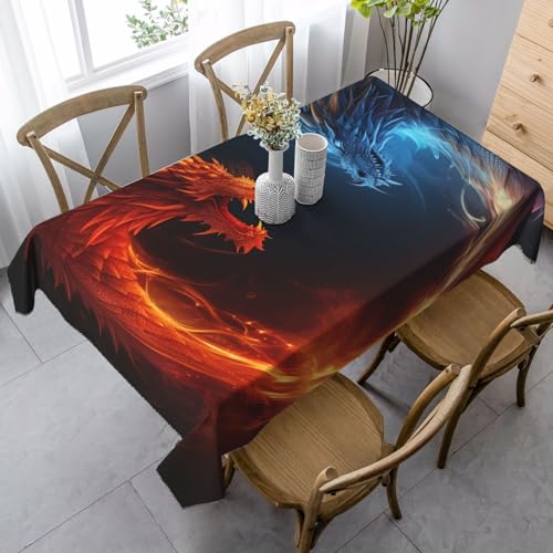 LHDGBNV Feuer- und Eisdrachen-Tischdecken für rechteckige Tische, flecken- und knitterfrei, waschbare Tischdecke, moderne Küchentischdecke für Küche, Esszimmer, Picknick, Party-Dekoration, 140 x 89 cm LHDGBNV Feuer- und Eisdrachen-Tischdecken für rechteckige Tische, flecken- und knitterfrei, waschbare Tischdecke, moderne Küchentischdecke für Küche, Esszimmer, Picknick, Party-Dekoration, 140 x 89 cm von LHDGBNV