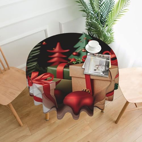 LHDGBNV Runde Tischdecke, Weihnachtsdekoration, 152,4 cm, wasserdicht, flecken- und knitterfrei, kreisförmige Tischdecke, Bauernhaus-Tischdecke für Picknick, Party, Esszimmer, Zuhause, Innen- und LHDGBNV Runde Tischdecke, Weihnachtsdekoration, 152,4 cm, wasserdicht, flecken- und knitterfrei, kreisförmige Tischdecke, Bauernhaus-Tischdecke für Picknick, Party, Esszimmer, Zuhause, Innen- und von LHDGBNV