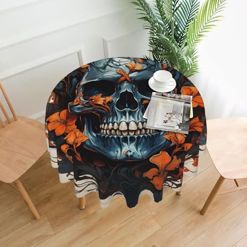 LHDGBNV Runde Tischdecke mit Totenkopf- und Blättern, wasserdicht, flecken- und knitterfrei, Landhaus-Tischdecke für Picknick, Party, Esszimmer, Zuhause, Innen- und Außenbereich LHDGBNV Runde Tischdecke mit Totenkopf- und Blättern, wasserdicht, flecken- und knitterfrei, Landhaus-Tischdecke für Picknick, Party, Esszimmer, Zuhause, Innen- und Außenbereich von LHDGBNV