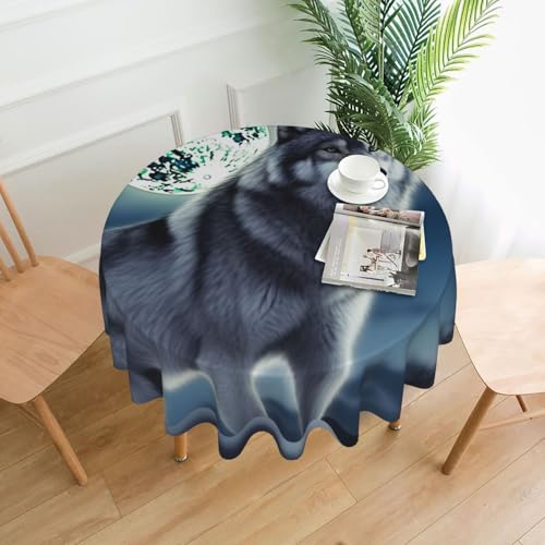 LHDGBNV Runde Tischdecke mit Wolf-Motiv unter dem Mond, wasserdicht, flecken- und knitterfrei, Bauernhaus-Tischdecke für Picknick, Party, Esszimmer, Zuhause, Innen- und Außenbereich LHDGBNV Runde Tischdecke mit Wolf-Motiv unter dem Mond, wasserdicht, flecken- und knitterfrei, Bauernhaus-Tischdecke für Picknick, Party, Esszimmer, Zuhause, Innen- und Außenbereich von LHDGBNV