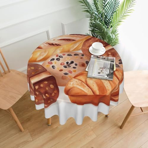 LHDGBNV Runde Tischdecken mit bemaltem Brot, 152,4 cm, wasserdicht, flecken- und knitterfrei, runde Tischdecke, Bauernhaus-Tischdecke für Picknick, Party, Esszimmer, Zuhause, Innen- und LHDGBNV Runde Tischdecken mit bemaltem Brot, 152,4 cm, wasserdicht, flecken- und knitterfrei, runde Tischdecke, Bauernhaus-Tischdecke für Picknick, Party, Esszimmer, Zuhause, Innen- und von LHDGBNV