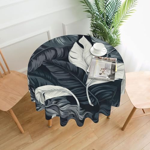 LHDGBNV Runde Tischdecken mit weißen und silbernen Blättern, 152,4 cm, wasserdicht, flecken- und knitterfrei, runde Tischdecke, Bauernhaus-Tischdecke für Picknick, Party, Esszimmer, Zuhause, Innen LHDGBNV Runde Tischdecken mit weißen und silbernen Blättern, 152,4 cm, wasserdicht, flecken- und knitterfrei, runde Tischdecke, Bauernhaus-Tischdecke für Picknick, Party, Esszimmer, Zuhause, Innen von LHDGBNV