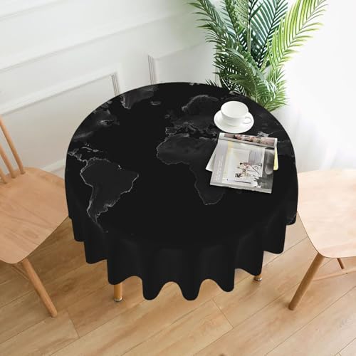 LHDGBNV Schwarze Weltkartentischdecken, rund, 152,4 cm, wasserdicht, flecken- und knitterfrei, für Picknick, Party, Esszimmer, Zuhause, Innen- und Außenbereich LHDGBNV Schwarze Weltkartentischdecken, rund, 152,4 cm, wasserdicht, flecken- und knitterfrei, für Picknick, Party, Esszimmer, Zuhause, Innen- und Außenbereich von LHDGBNV