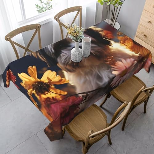 LHDGBNV Shih Tzu Tischdecke mit Hund und Blumen, für rechteckige Tische, flecken- und knitterfrei, waschbar, moderne Küchentischdecke für Küche, Esszimmer, Picknick, Party, Dekoration, 140 x 89 cm LHDGBNV Shih Tzu Tischdecke mit Hund und Blumen, für rechteckige Tische, flecken- und knitterfrei, waschbar, moderne Küchentischdecke für Küche, Esszimmer, Picknick, Party, Dekoration, 140 x 89 cm von LHDGBNV