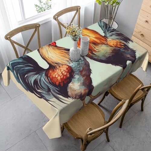 LHDGBNV Tischdecke mit Hahn und Henne für rechteckige Tische, flecken- und knitterfrei, waschbar, moderne Küchentischdecke für Küche, Esszimmer, Picknick, Party-Dekoration, 140 x 89 cm LHDGBNV Tischdecke mit Hahn und Henne für rechteckige Tische, flecken- und knitterfrei, waschbar, moderne Küchentischdecke für Küche, Esszimmer, Picknick, Party-Dekoration, 140 x 89 cm von LHDGBNV