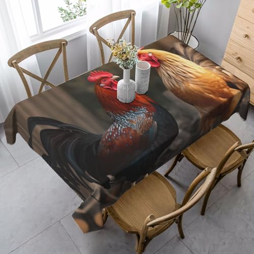 LHDGBNV Tischdecke mit Hahn und Huhn für rechteckige Tische, flecken- und knitterfrei, waschbar, moderne Küchentischdecke für Küche, Esszimmer, Picknick, Party-Dekoration, 140 x 89 cm von LHDGBNV