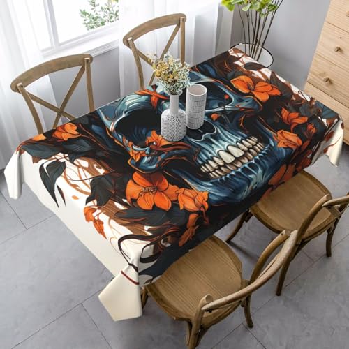 LHDGBNV Tischdecke mit Totenkopf und Blättern für rechteckige Tische, flecken- und knitterfrei, waschbar, moderne Küchentischdecke für Küche, Esszimmer, Picknick, Party-Dekoration, 140 x 89 cm LHDGBNV Tischdecke mit Totenkopf und Blättern für rechteckige Tische, flecken- und knitterfrei, waschbar, moderne Küchentischdecke für Küche, Esszimmer, Picknick, Party-Dekoration, 140 x 89 cm von LHDGBNV