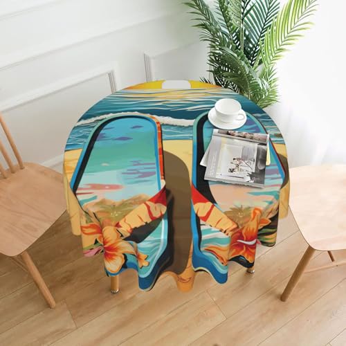 Runde Tischdecken mit Flip-Flops und tropischer Strand-Szene, 152,4 cm, wasserdicht, flecken- und knitterfrei, runde Tischdecke, Bauernhaus-Tischdecke für Picknick, Party, Esszimmer, Zuhause, Innen Runde Tischdecken mit Flip-Flops und tropischer Strand-Szene, 152,4 cm, wasserdicht, flecken- und knitterfrei, runde Tischdecke, Bauernhaus-Tischdecke für Picknick, Party, Esszimmer, Zuhause, Innen von LHDGBNV