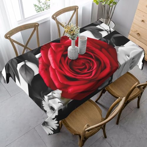 Schwarz-weiße gestreifte rote Rosen-Tischdecken für rechteckige Tische, flecken- und knitterfrei, waschbare Tischdecke, moderne Küchentischdecke für Küche, Esszimmer, Picknick, Party-Dekoration, 140 x Schwarz-weiße gestreifte rote Rosen-Tischdecken für rechteckige Tische, flecken- und knitterfrei, waschbare Tischdecke, moderne Küchentischdecke für Küche, Esszimmer, Picknick, Party-Dekoration, 140 x von LHDGBNV