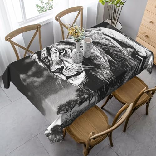 Tischdecke mit Löwen-Illustration für rechteckige Tische, flecken- und knitterfrei, waschbar, moderne Küchentischdecke für Küche, Esszimmer, Picknick, Party, Dekoration, 140 x 89 cm Tischdecke mit Löwen-Illustration für rechteckige Tische, flecken- und knitterfrei, waschbar, moderne Küchentischdecke für Küche, Esszimmer, Picknick, Party, Dekoration, 140 x 89 cm von LHDGBNV