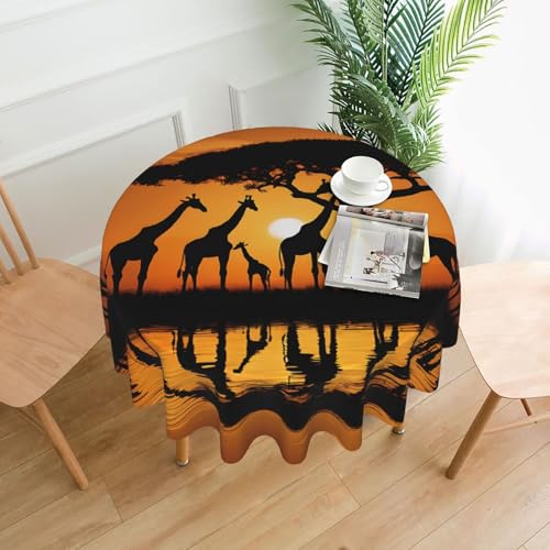 LHFIOHIRG (Afrika Giraffe Majestätischer Baum) Runde Tischdecke, 152 cm, knitterfrei, waschbar, Tischdecke für Küche, Esszimmer, Urlaub, Party, Picknick von LHFIOHIRG