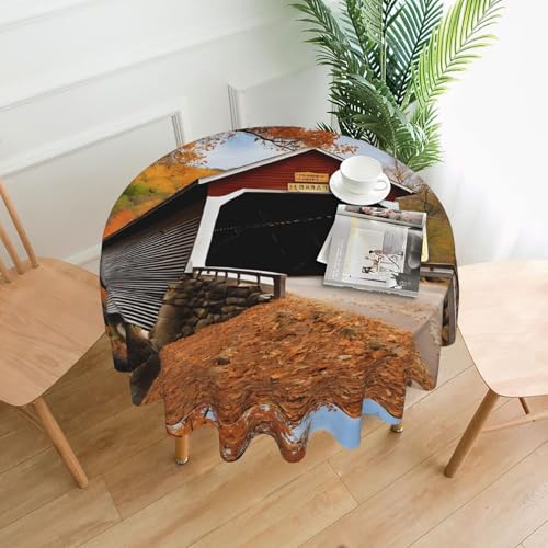 LHFIOHIRG (Albany Covered Bridge) Runde Tischdecke, 152 cm, knitterfrei, waschbar, Tischdecke für Küche, Esszimmer, Urlaub, Party, Picknick von LHFIOHIRG