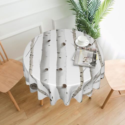 LHFIOHIRG (Birke Tree) Runde Tischdecke, 152 cm, knitterfrei, waschbar, Tischdecke für Küche, Esszimmer, Urlaub, Party, Picknick von LHFIOHIRG