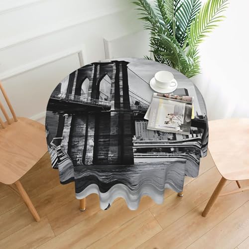 LHFIOHIRG (Brooklyn Bridge) Runde Tischdecke, 152 cm, knitterfrei, waschbar, Tischdecke für Küche, Esszimmer, Urlaub, Party, Picknick von LHFIOHIRG