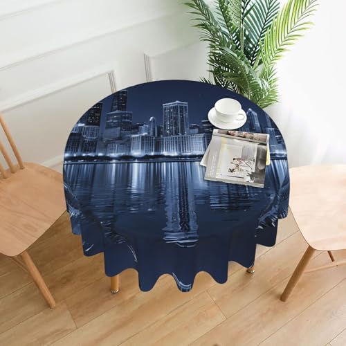 LHFIOHIRG (Chicago Reflected) Runde Tischdecke, 152 cm, knitterfrei, waschbar, Tischdecke für Küche, Esszimmer, Urlaub, Party, Picknick von LHFIOHIRG
