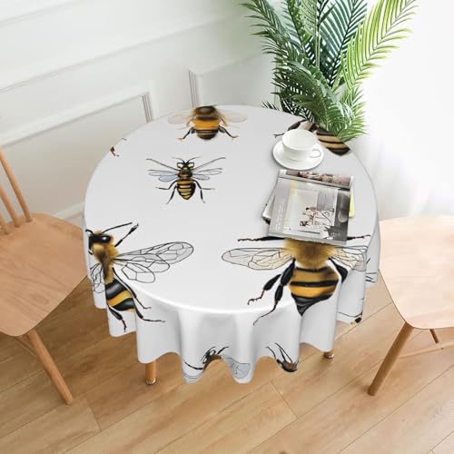 LHFIOHIRG (Funny Bees) Runde Tischdecke, 152 cm, knitterfrei, waschbar, Tischdecke für Küche, Esszimmer, Urlaub, Party, Picknick von LHFIOHIRG