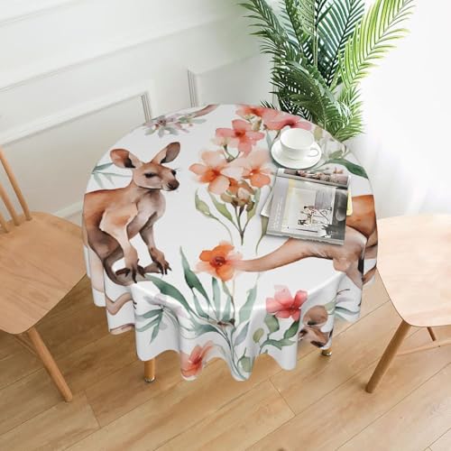 LHFIOHIRG (Funny Cartoon Kangaroo Zoo) Runde Tischdecke, 152 cm, knitterfrei, waschbar, Tischdecke für Küche, Esszimmer, Urlaub, Party, Picknick von LHFIOHIRG