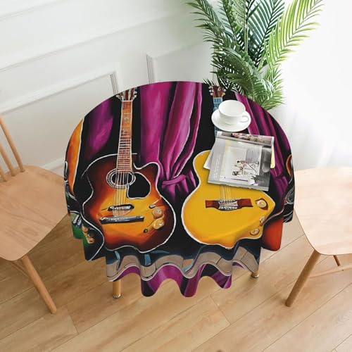 LHFIOHIRG (Guitar Collection) Runde Tischdecke, 152 cm, knitterfrei, waschbar, Tischdecke für Küche, Esszimmer, Urlaub, Party, Picknick von LHFIOHIRG