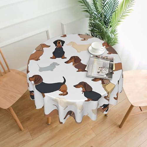 LHFIOHIRG (I Love My Dog Dachshunds) Runde Tischdecke 152cm knitterfrei waschbar Tischdecke für Küche Esszimmer Urlaub Party Picknick von LHFIOHIRG