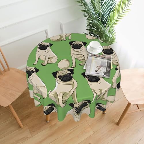 LHFIOHIRG (Imagen De Pug) Runde Tischdecke, 152 cm, knitterfrei, waschbar, Tischdecke für Küche, Esszimmer, Urlaub, Party, Picknick von LHFIOHIRG