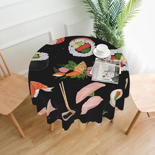 LHFIOHIRG (Japanische Sushi Schwarz) Runde Tischdecke 152cm knitterfrei waschbar Tischdecke für Küche Esszimmer Urlaub Party Picknick von LHFIOHIRG