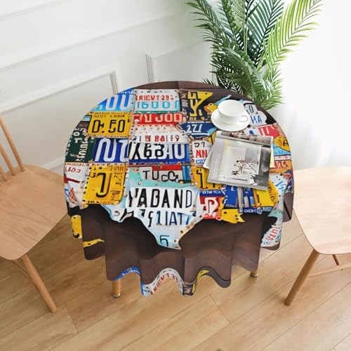 LHFIOHIRG (Kennzeichen Karte) Runde Tischdecke, 152 cm, knitterfrei, waschbar, Tischdecke für Küche, Esszimmer, Urlaub, Party, Picknick von LHFIOHIRG