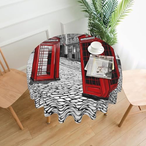 LHFIOHIRG (London Red Telephone Booth) Runde Tischdecke, 152 cm, knitterfrei, waschbar, Tischabdeckung für Küche, Esszimmer, Urlaub, Party, Picknick von LHFIOHIRG