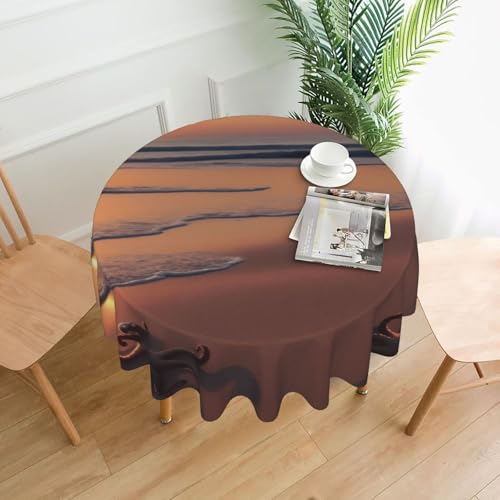 LHFIOHIRG (Octopus Beach) Runde Tischdecke, 152 cm, knitterfrei, waschbar, Tischdecke für Küche, Esszimmer, Urlaub, Party, Picknick von LHFIOHIRG