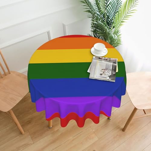 LHFIOHIRG (Rainbow Flag) Runde Tischdecke, 152 cm, knitterfrei, waschbar, Tischdecke für Küche, Esszimmer, Urlaub, Party, Picknick von LHFIOHIRG